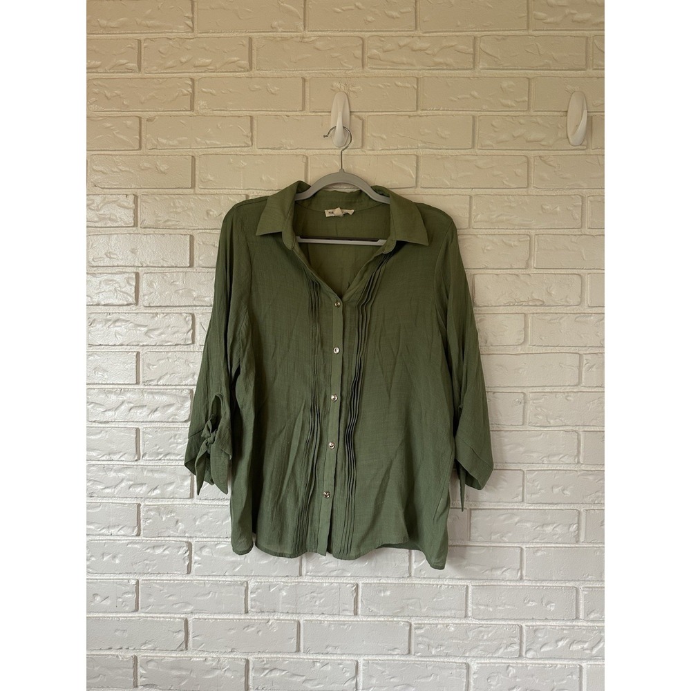 Women's Parallel Skies Beachy Green Ruffle Comfy Roll Tab Sleeve Shirt Size XL